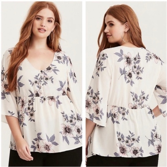 TORRID FLORAL PRINT V NECK BABYDOLL - Picture 1 of 5